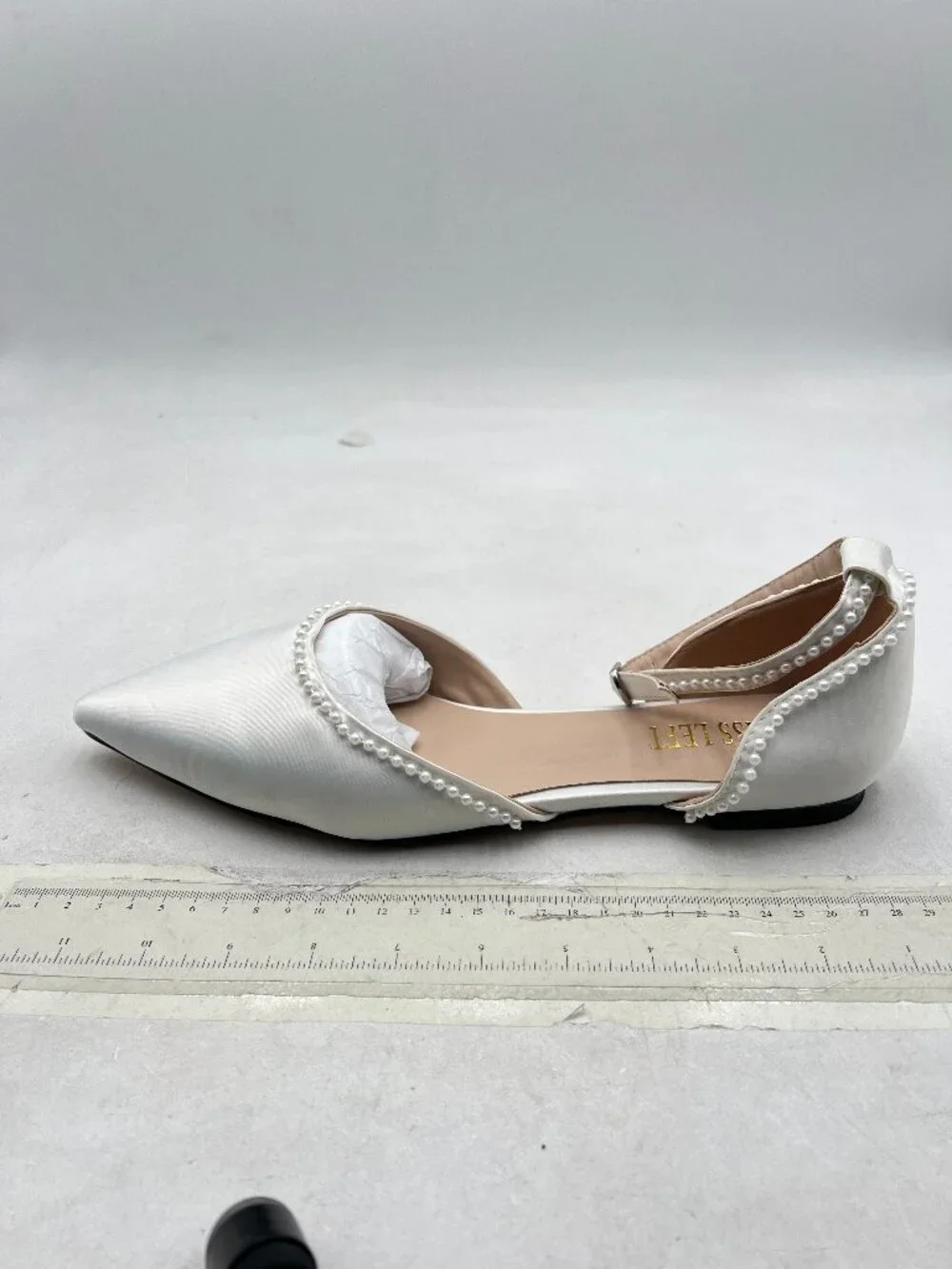 miss left Ivory Lovely Pearls Pointed Toe Flats Ankle Strap Comfortable Sandals